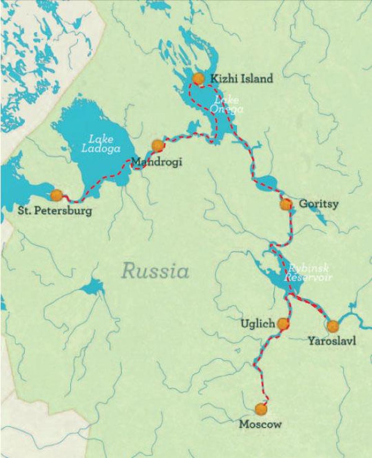 mapa de San Petersburgo a Moscú crucero