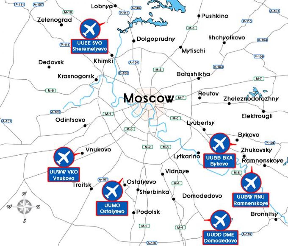 mapa de aeropuertos de Moscú