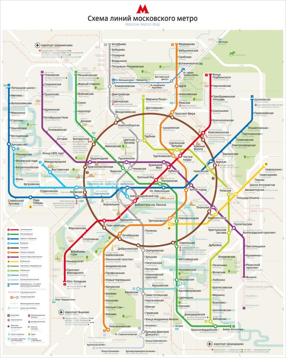 mapa del metro de Moscú inglés y ruso