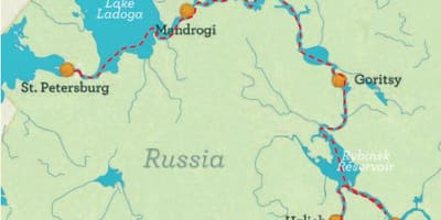 Mapa de San Petersburgo a Moscú crucero